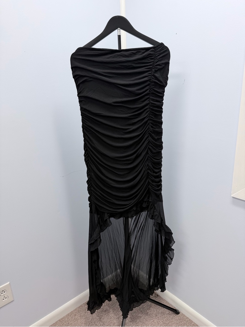 Black Ruched High-Low Evening Dress